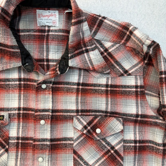 VTGWrangler Pearl Snap Flannel Western Shirt USA Made Plaid Men's 16.5 X 32
